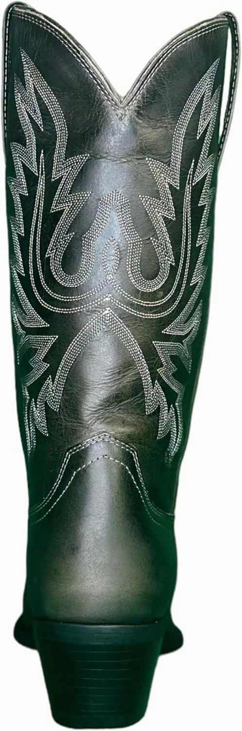QUEEN USA TEXAS Women's Western Cowboy Pointed Toe Mid Calf Pull On Tabs Leather Boots