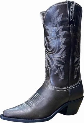QUEEN USA TEXAS Women's Western Cowboy Pointed Toe Mid Calf Pull On Tabs Leather Boots