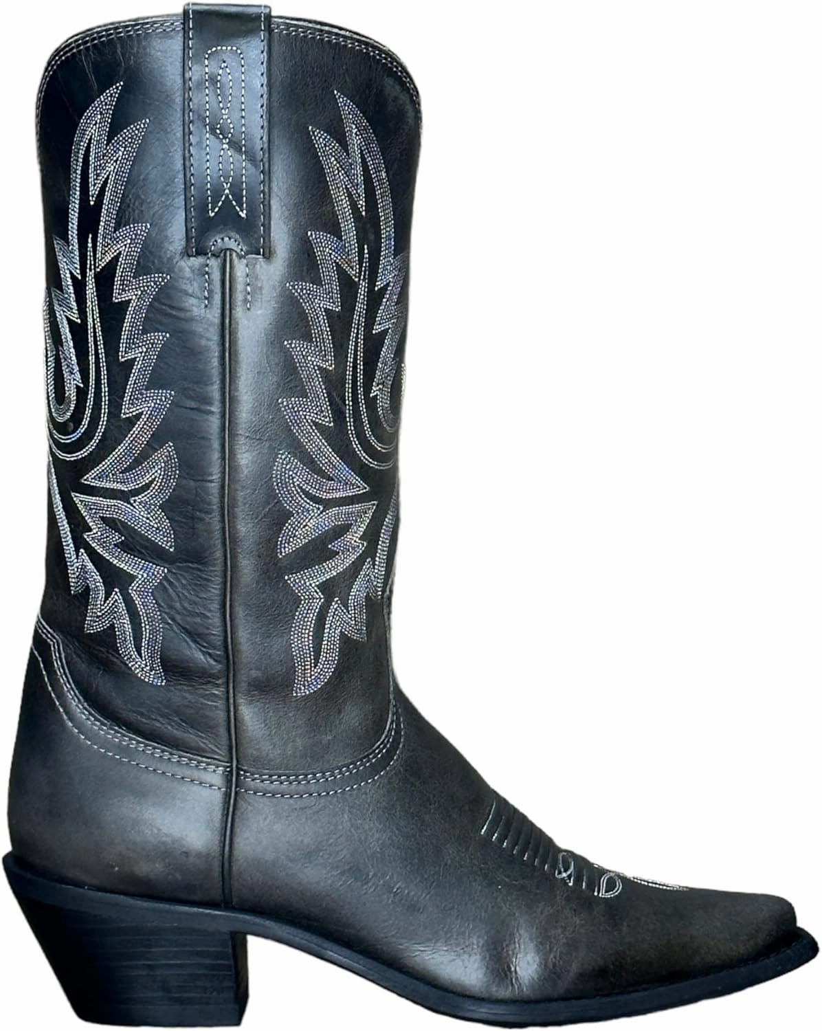 QUEEN USA TEXAS Women's Western Cowboy Pointed Toe Mid Calf Pull On Tabs Leather Boots