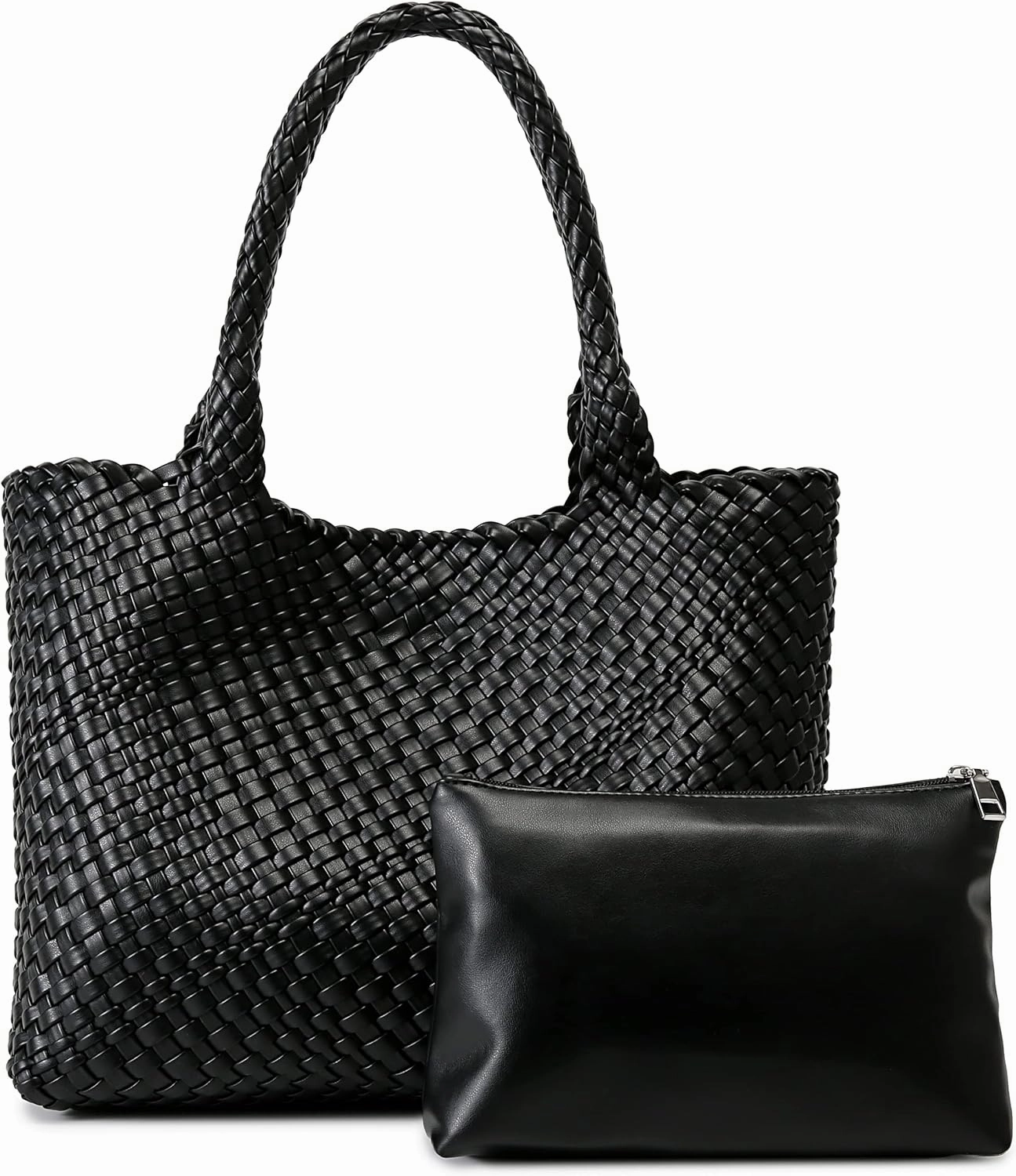 Queenoris Woven Bag for Women, Fashion Top Handle Shoulder Bag Vegan Leather Shopper Bag Large Travel Tote Bag