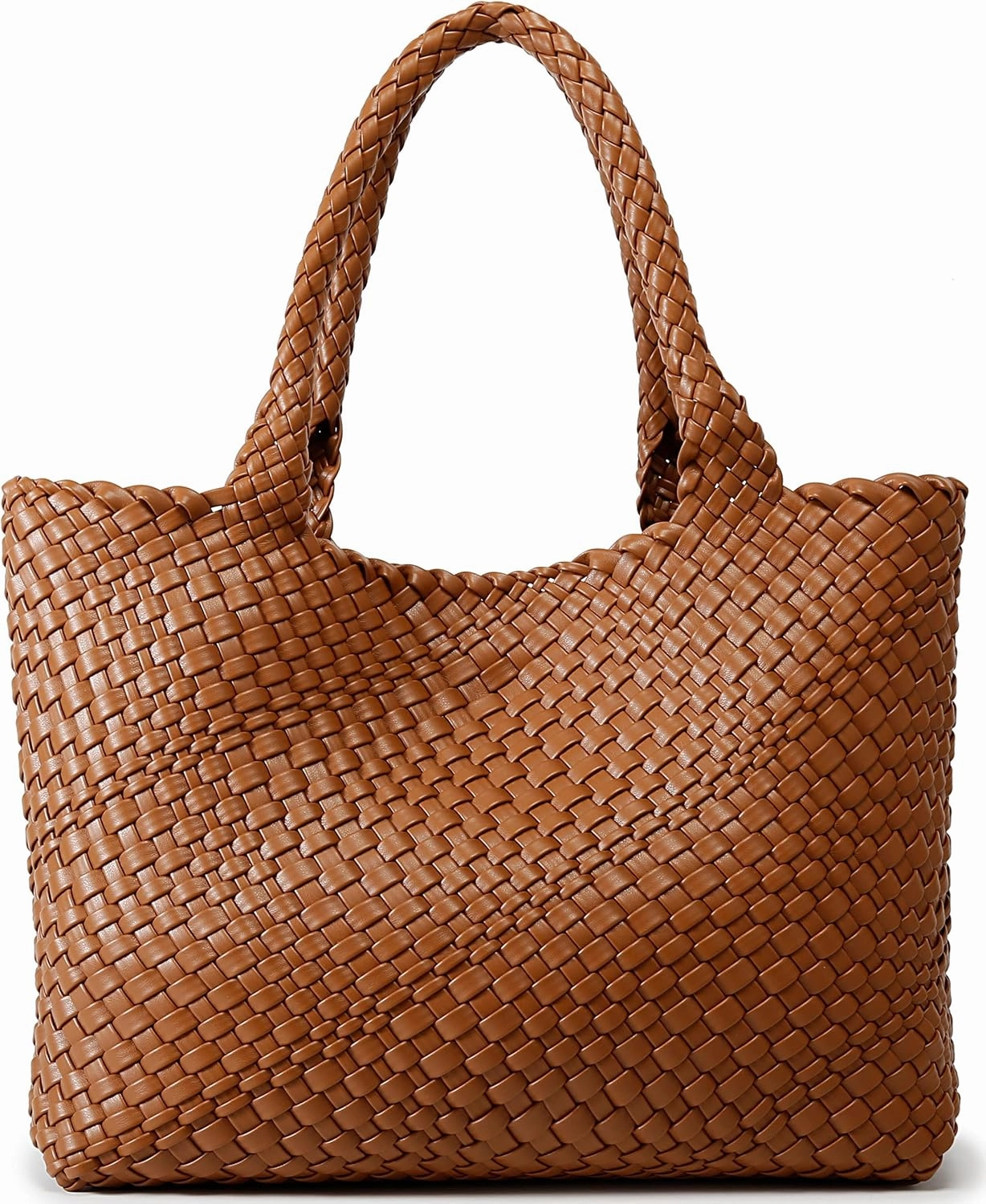 Queenoris Woven Bag for Women, Fashion Top Handle Shoulder Bag Vegan Leather Shopper Bag Large Travel Tote Bag