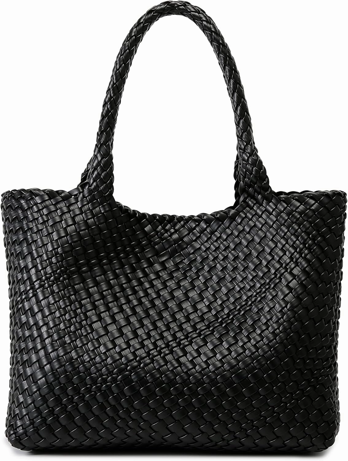 Queenoris Woven Bag for Women, Fashion Top Handle Shoulder Bag Vegan Leather Shopper Bag Large Travel Tote Bag