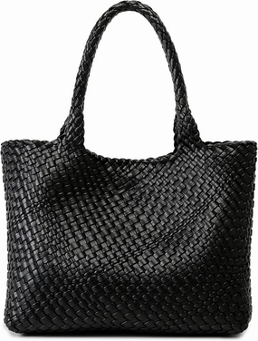Queenoris Woven Bag for Women, Fashion Top Handle Shoulder Bag Vegan Leather Shopper Bag Large Travel Tote Bag