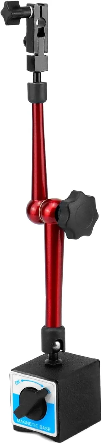 QWORK Magnetic Base Indicator Holder,132lbs/60kg Max Pull, 14" Adjustable Metal Test Indicator Holder for Digital Dial Indicator, with 3-Joint Flexible, Black