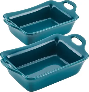 Rachael Ray Solid Glaze Ceramics Au Gratin Bakeware/Baker Set, Rectangular, 2 Piece, Teal
