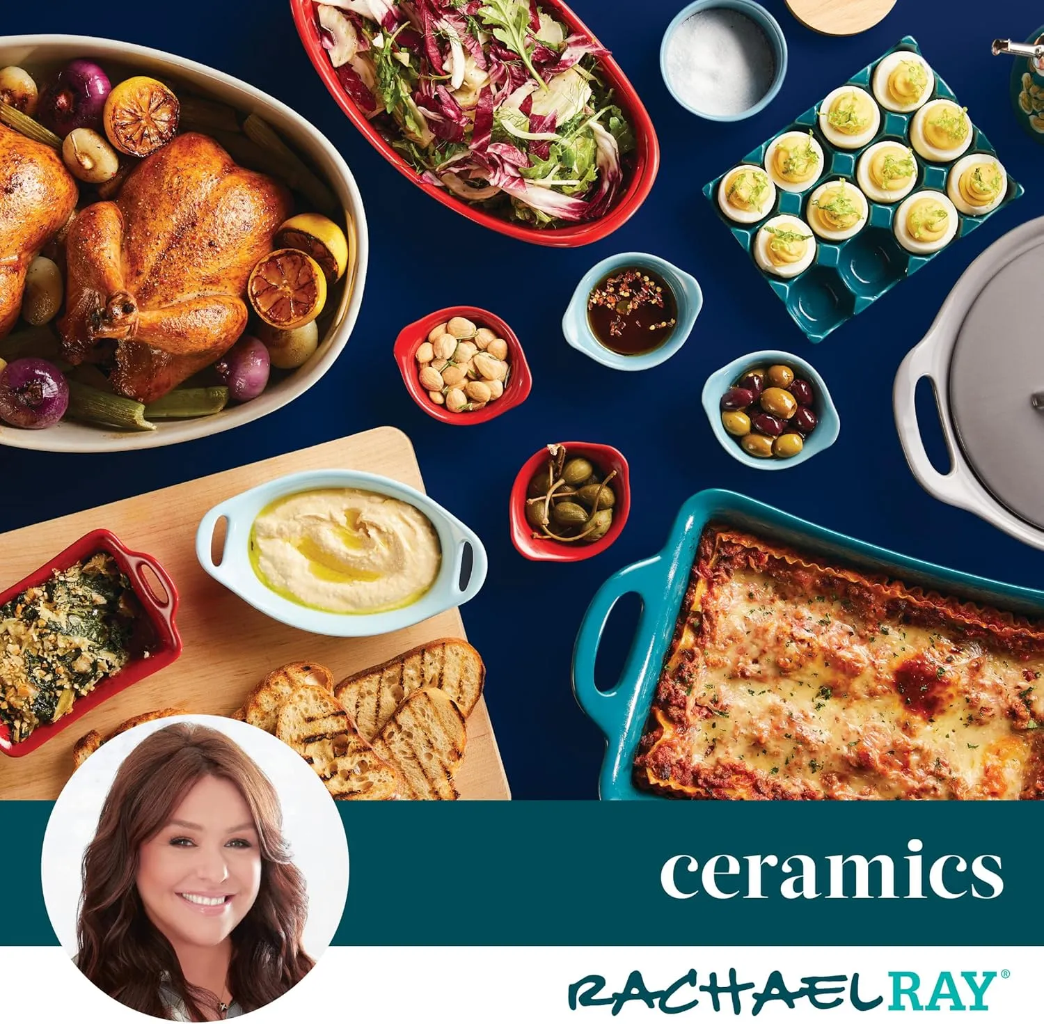 Rachael Ray Solid Glazed Ceramics Casserole Bakeware/Baker Set with Shared Lid, 3 Piece, Dark Gray