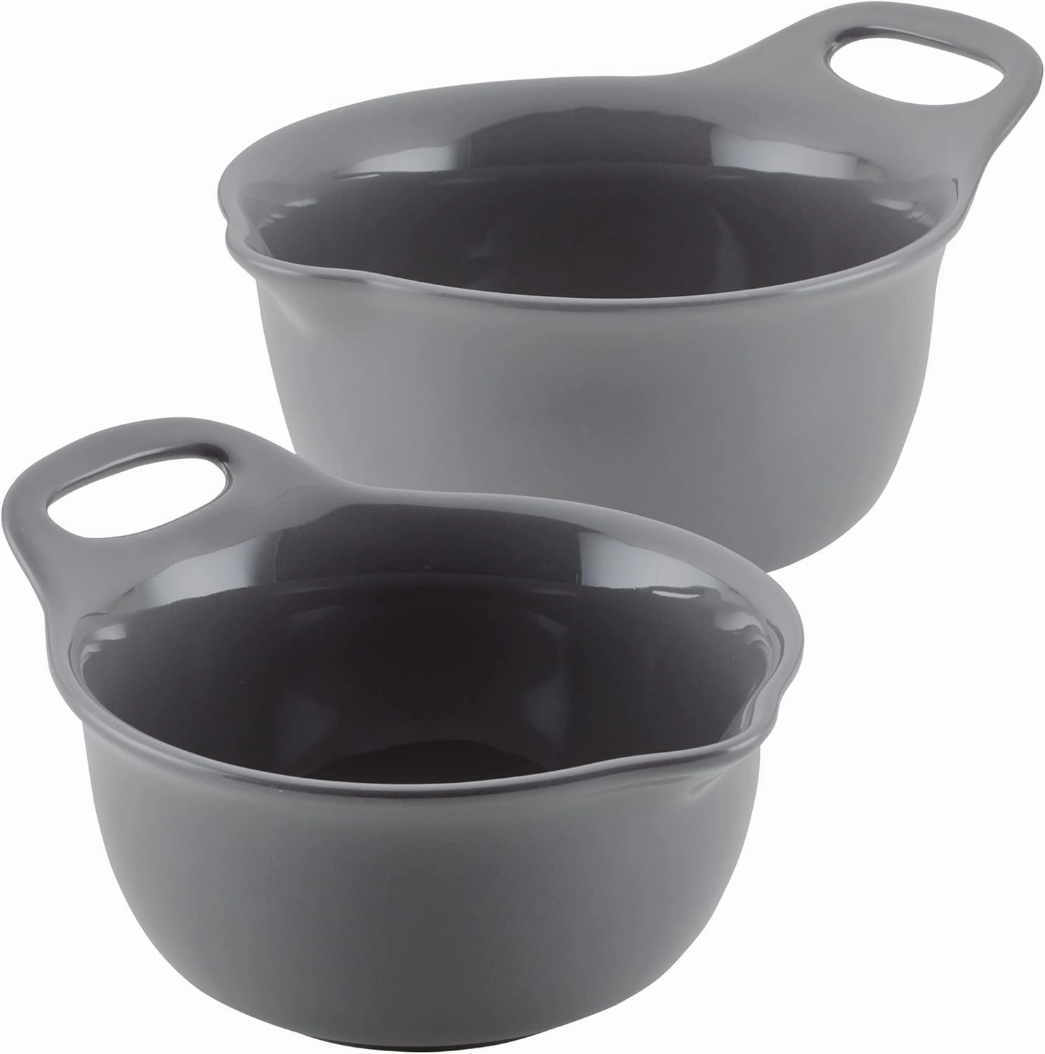 Rachael Ray Ceramics Nesting Mixing Bowl Set with Pour Spout, 1 Quart and 2 Quart, Dark Gray