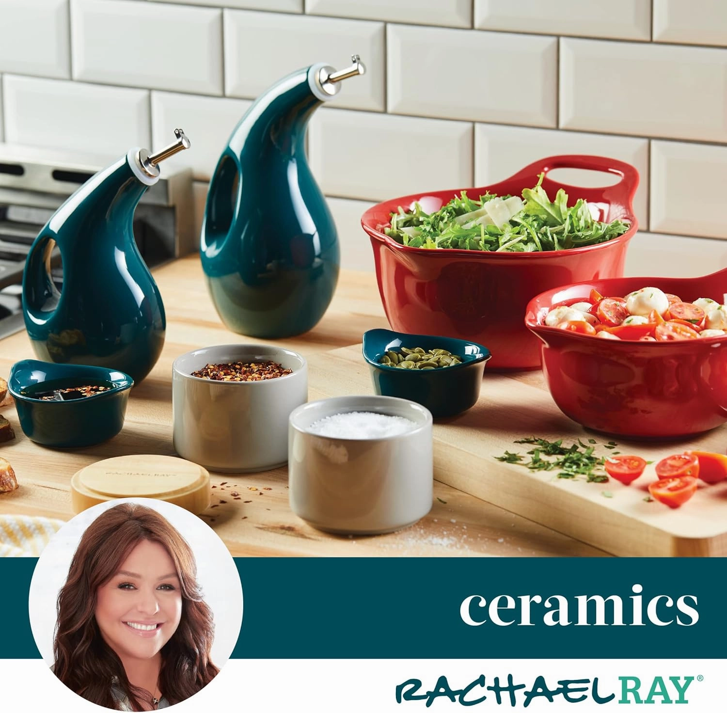 Rachael Ray Ceramics Nesting Mixing Bowl Set with Pour Spout, 1 Quart and 2 Quart, Dark Gray