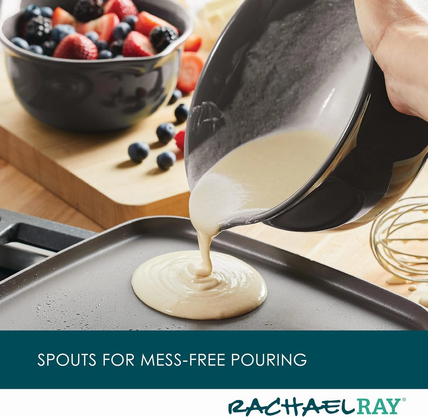 Rachael Ray Ceramics Nesting Mixing Bowl Set with Pour Spout, 1 Quart and 2 Quart, Dark Gray