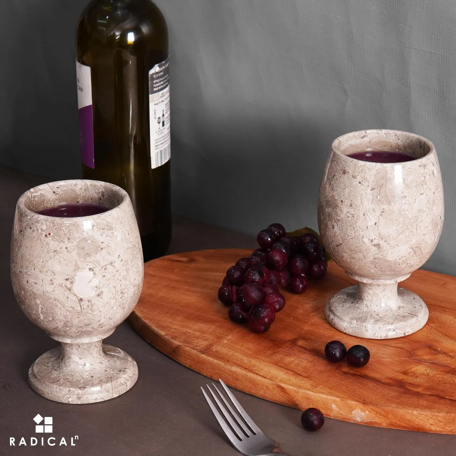 Radicaln Marble Wine Glasses Set of 2 Oceanic 5" Inches Handmade Stone Drinking Glasses, Stemless Red & White Wine Glasses, Gift Set for Home Bar, Kitchen & Parties