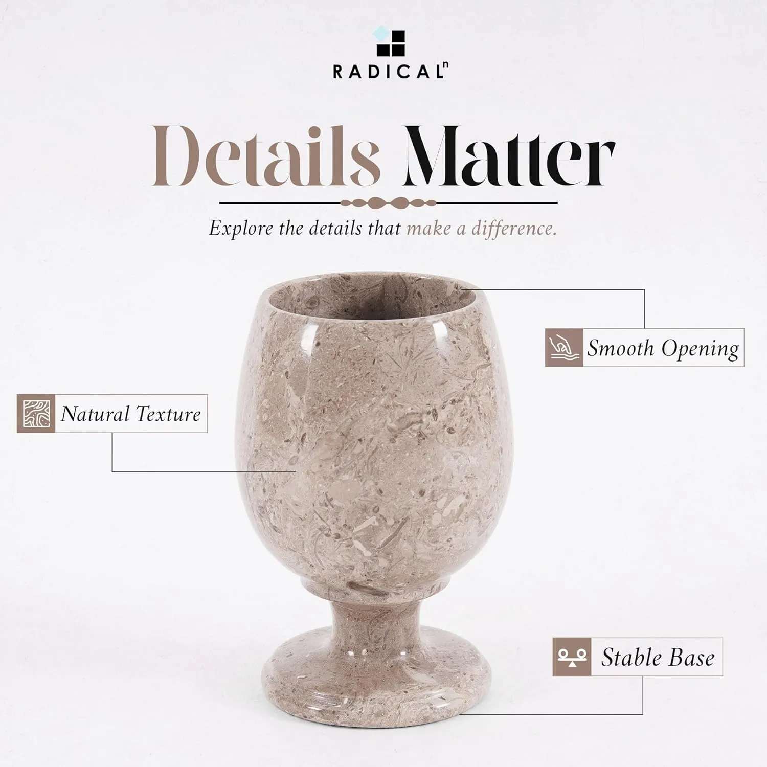 Radicaln Marble Wine Glasses Set of 2 Oceanic 5" Inches Handmade Stone Drinking Glasses, Stemless Red & White Wine Glasses, Gift Set for Home Bar, Kitchen & Parties