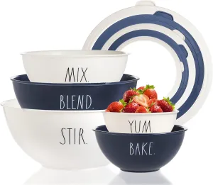 Rae Dunn Mixing Bowls with Lids - 10 Piece Plastic Nesting Bowls Set includes 5 Prep Bowls and 5 Lids