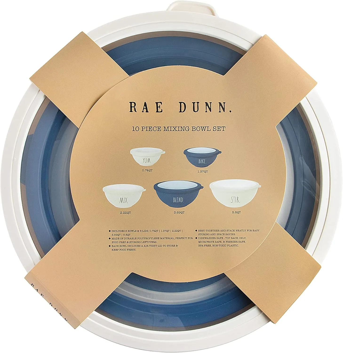 Rae Dunn Mixing Bowls with Lids - 10 Piece Plastic Nesting Bowls Set includes 5 Prep Bowls and 5 Lids
