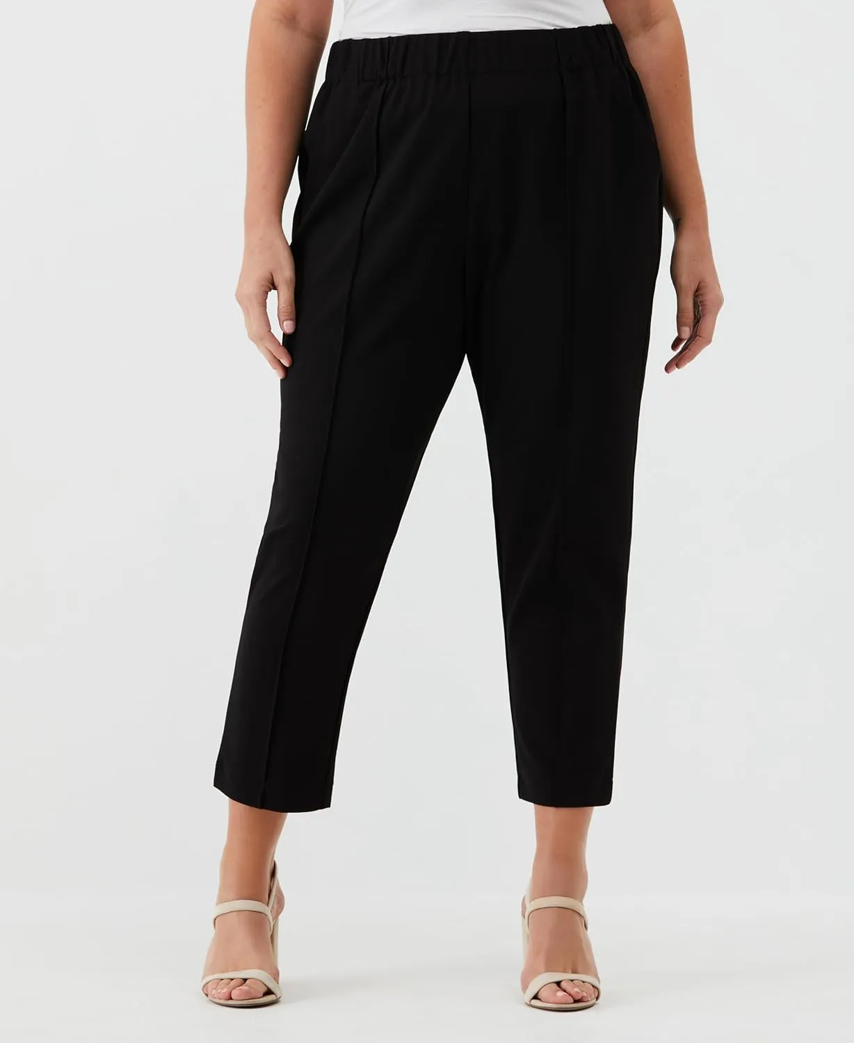 Rafaella Women's 27" Plus Size Easy Pull-on Pants with Stretch Crepe Fabric, Straight Leg Classic Fit, Cropped Work Slacks