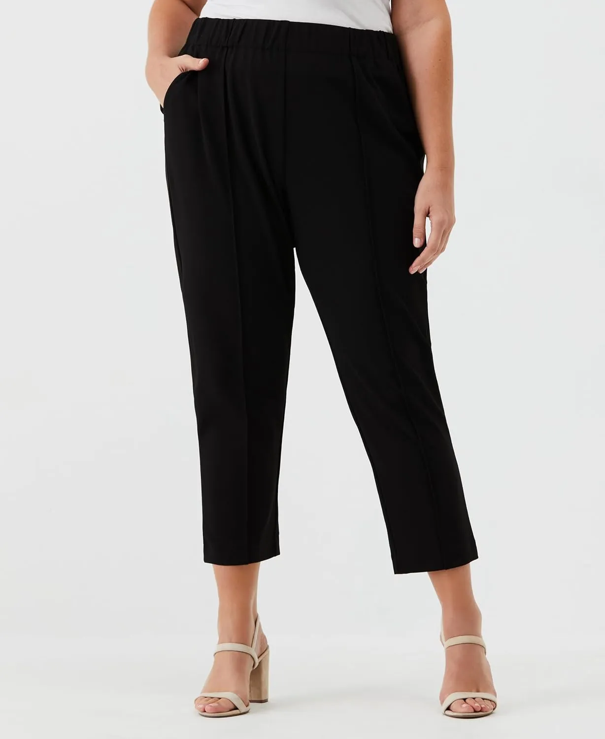 Rafaella Women's 27" Plus Size Easy Pull-on Pants with Stretch Crepe Fabric, Straight Leg Classic Fit, Cropped Work Slacks