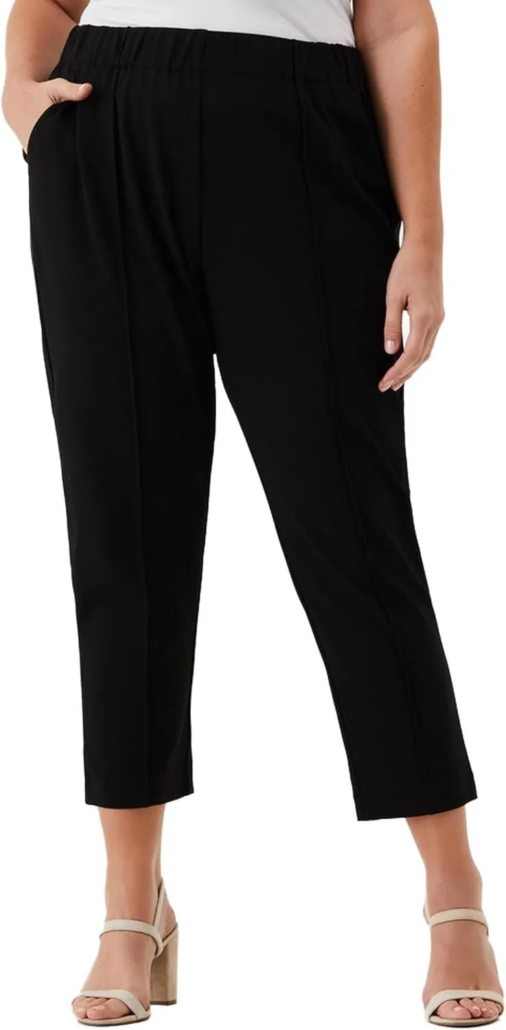 Rafaella Women's 27" Plus Size Easy Pull-on Pants with Stretch Crepe Fabric, Straight Leg Classic Fit, Cropped Work Slacks