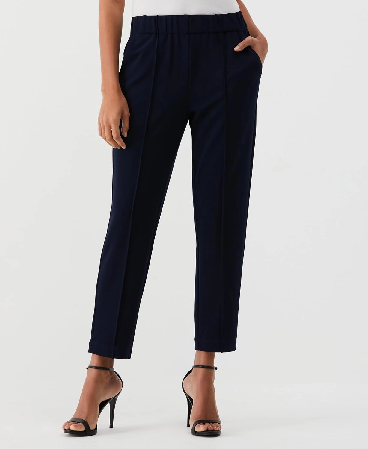 Rafaella Women's 26" Easy Pull-on Pants with Stretch Crepe Fabric, Straight Leg Classic Fit, Cropped Work Slacks