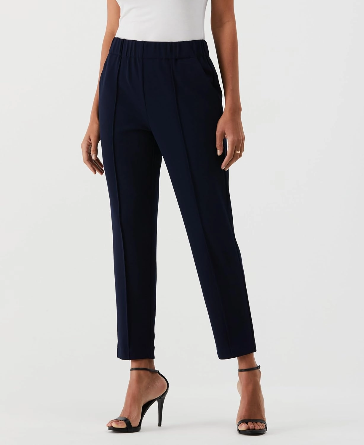 Rafaella Women's 26" Easy Pull-on Pants with Stretch Crepe Fabric, Straight Leg Classic Fit, Cropped Work Slacks