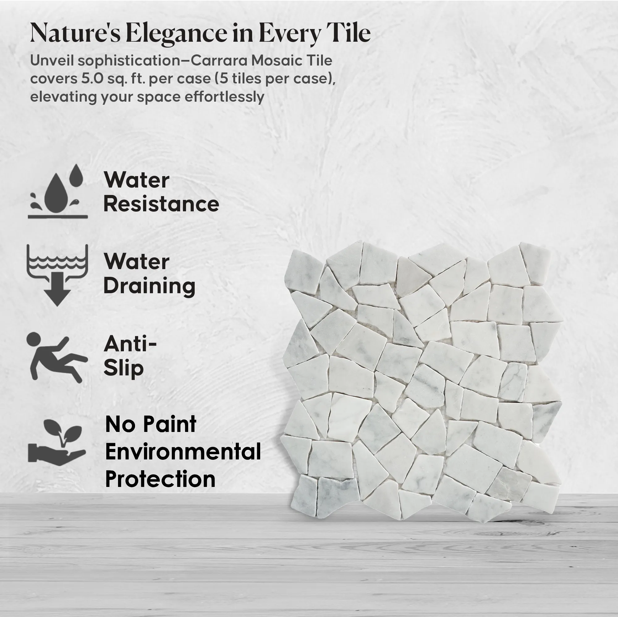 Random Mosaic Carara Wall and Floor Tile | 5 Tiles per case