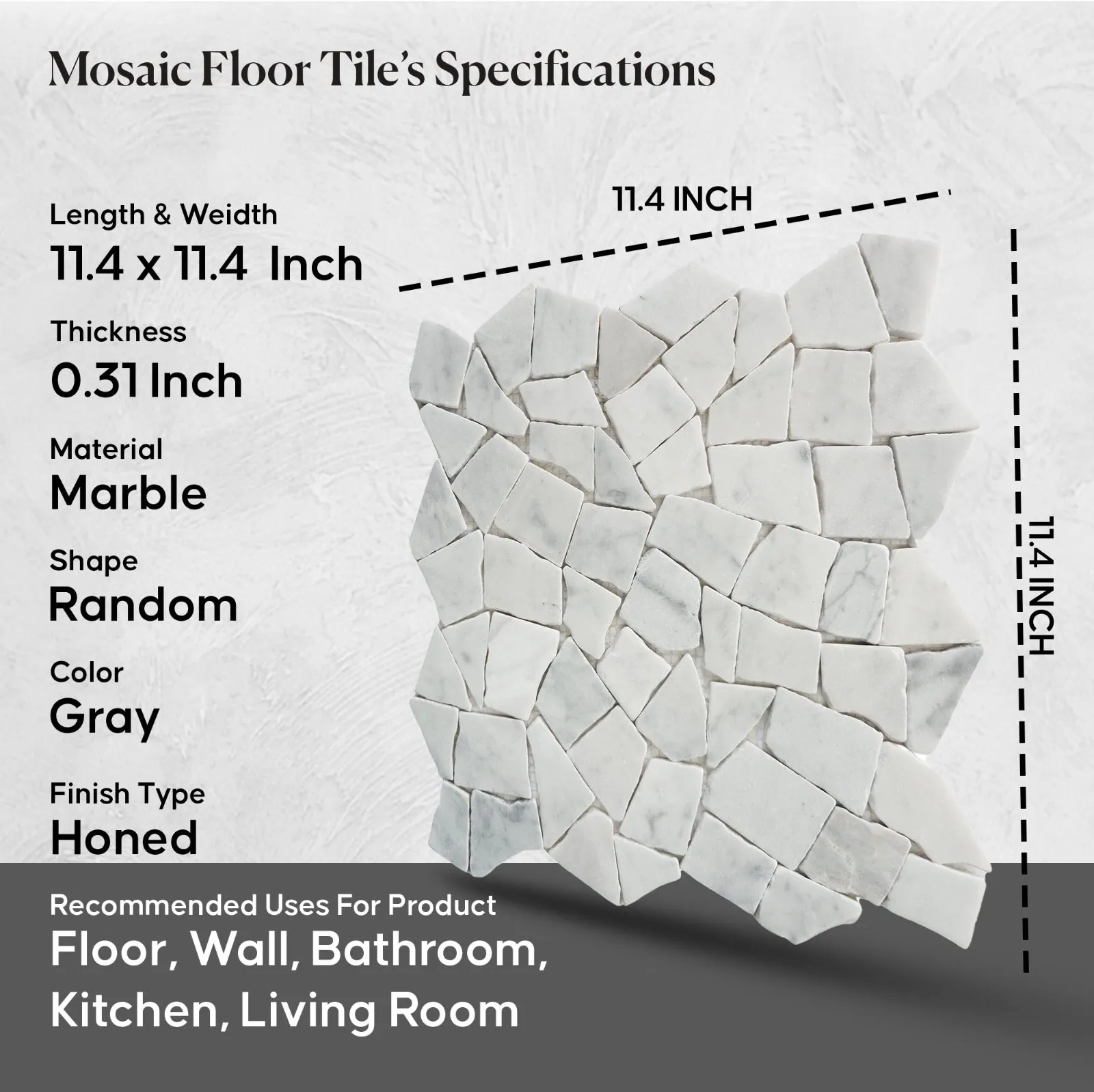 Random Mosaic Carara Wall and Floor Tile | 5 Tiles per case