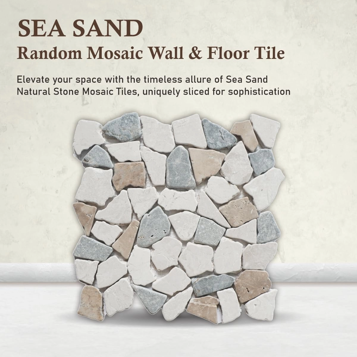 Random Sea Sand Marble Mosaic, Tumbled Stone Back Splash Tiles for Kitchen Walls, Shower and Bathroom Floors, and Outdoor Areas (11.4" X 11.4")