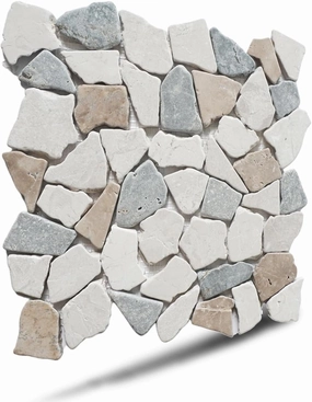 Random Sea Sand Marble Mosaic, Tumbled Stone Back Splash Tiles for Kitchen Walls, Shower and Bathroom Floors, and Outdoor Areas (11.4" X 11.4")
