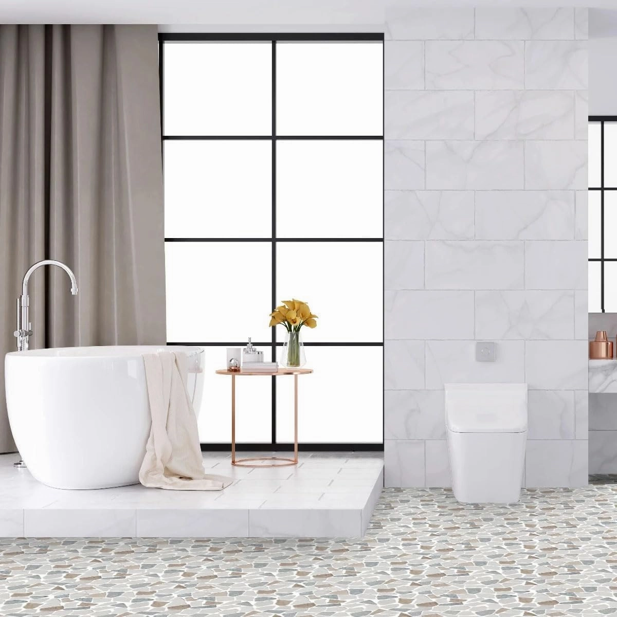 Random Sea Sand Marble Mosaic, Tumbled Stone Back Splash Tiles for Kitchen Walls, Shower and Bathroom Floors, and Outdoor Areas (11.4" X 11.4")