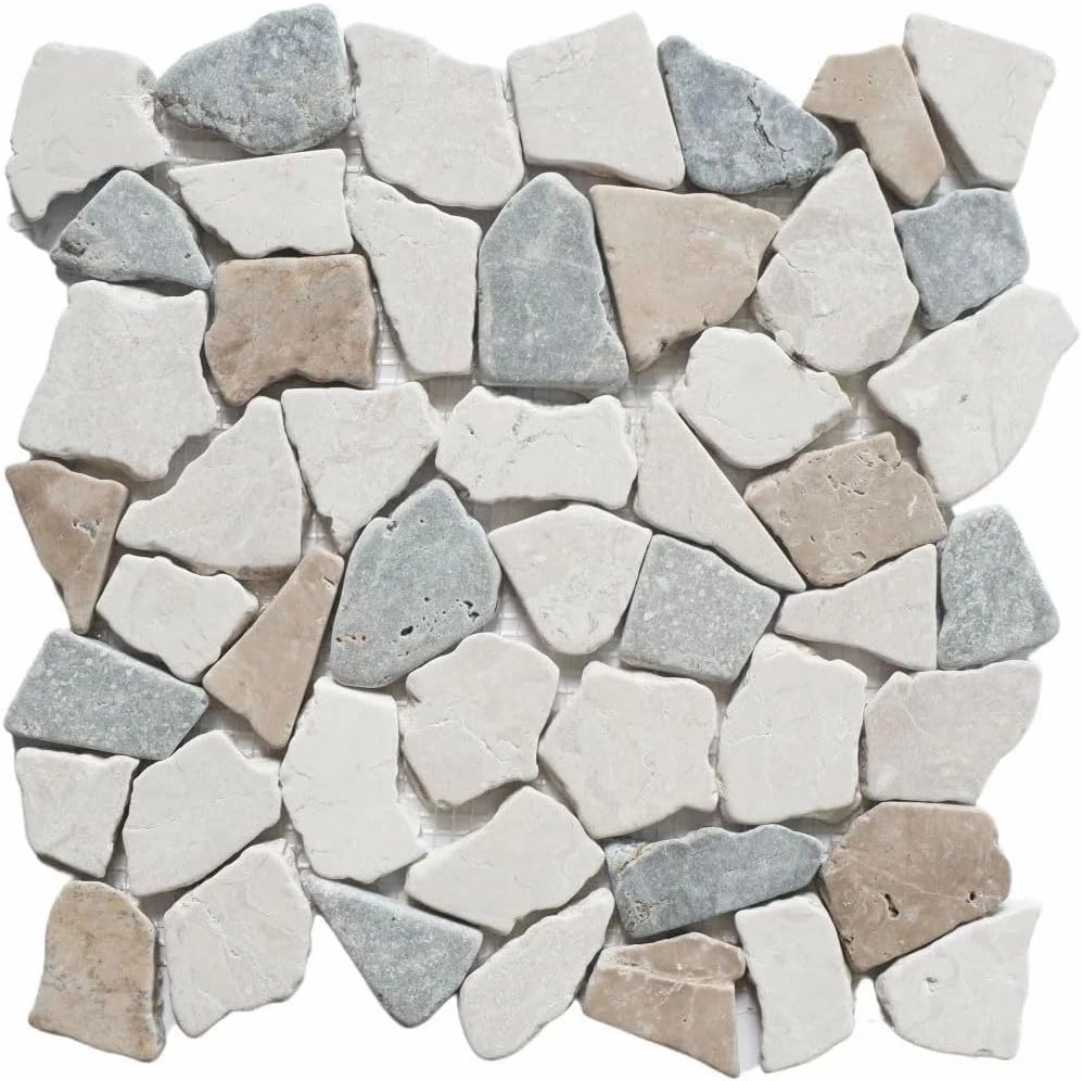 Random Sea Sand Marble Mosaic, Tumbled Stone Back Splash Tiles for Kitchen Walls, Shower and Bathroom Floors, and Outdoor Areas (11.4" X 11.4")