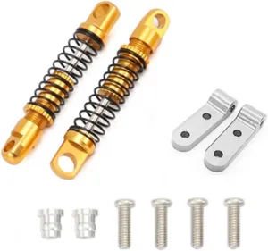 Rc Car Shock Absorber For WPL D12 2pcs Metal Rear Shock Absorber Damper With Mount Fixed For Seat RC Car Tracked Vehicle Parts And Accessories Upgrade Replacement Use(Yellow)
