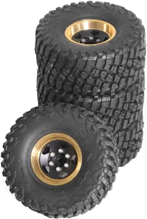 Rc Car Wheel Rim Tire Compatible with Axial for AX24 for SCX24 for TRX4M 1/18 1/24 RC Crawler Car Part Black Coating Brass 1.0" Beadlock Wheel Tires Set(A)