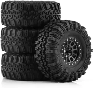 Rc Wheel Rim Tire for Traxxas for TRX4-M for Defender for Bronco for SCX24 for FMS 4PCS 1 Inch Metal Wheels with Tires Upgrade Hub Tyre Set for 1/18 RC Car(Black,B)