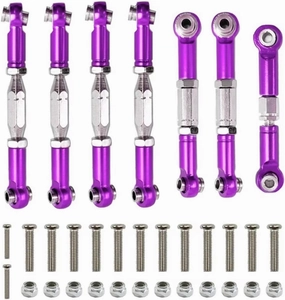 RC Car DIY Parts for WLtoys 144001 124018 124019 1/14 Metal Link Servo Tie Rod Steering Tie Rod Kit RC Car Upgrade Parts Accessories(Purple)