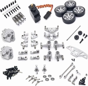 RC Car DIY Parts for WLtoys 284131 K969 K979 K989 K999 P929 P939 1/28 18-Pack Metal Gearbox Servo Linkage Remote Control Car Upgrade Parts Accessories(Silver)