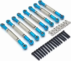 RC Car DIY Parts for WPL for Henglong for Feiyu for JJRC C14 C24 B14 B24 8 Pieces Metal Adjustable Pull Rod Remote Control Crawler Vehicle Upgrade Parts Accessories(Blue)