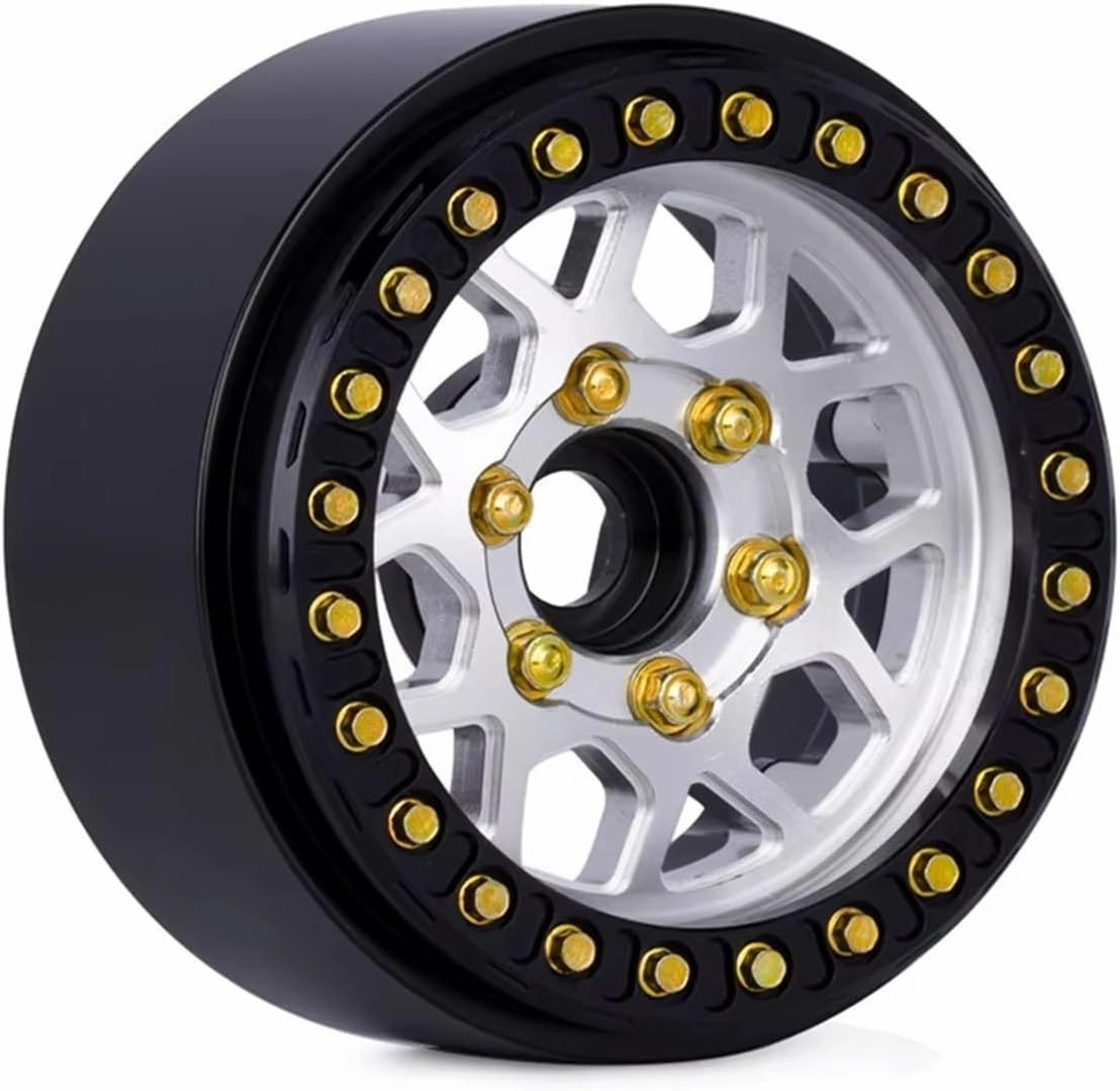 Rc Car Wheel Rim Tire Compatible with for SCX10 Pro for TRX4 for Capra VS4-10 for Redcat Gen8 1/10 RC Crawler Car Tire CNC Aluminum 1.9in Beadlock Wheel Hub(Silver)