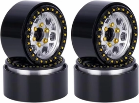 Rc Car Wheel Rim Tire Compatible with for SCX10 Pro for TRX4 for Capra VS4-10 for Redcat Gen8 1/10 RC Crawler Car Tire CNC Aluminum 1.9in Beadlock Wheel Hub(Silver)
