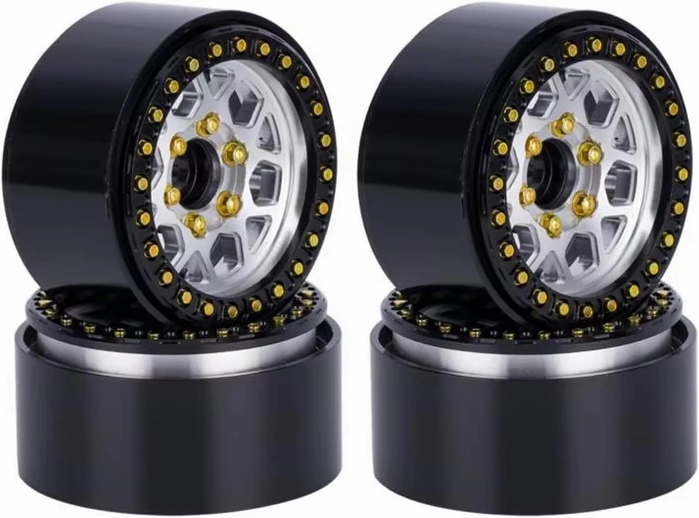 Rc Car Wheel Rim Tire Compatible with for SCX10 Pro for TRX4 for Capra VS4-10 for Redcat Gen8 1/10 RC Crawler Car Tire CNC Aluminum 1.9in Beadlock Wheel Hub(Silver)