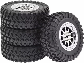 Rc Car Wheel Rim Tire Compatible with MN for MN90 91 99 99S 1/12 RC Car Upgrade Parts 1Sets for Climbing Clip in-Tire Cotton Tire Modification(Silver)