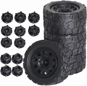 Rc Car Wheel Rim Tire Compatible with Tamiya for HPI for Kyosho for Arrma 1:10 RC Trucks Tyres 12-14mm Adaptor Plastic Tire Replace for Universal Tyres 4pcs(A)