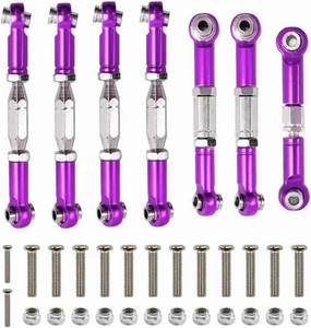Rc Connecting Rod Tie Rod for WLtoys 144001 124018 124019 1:14 Metal Linkage Servo Steering Tie Rod RC Car Tracked Vehicle Parts and Accessories Upgrade Replacement Use(Purple)