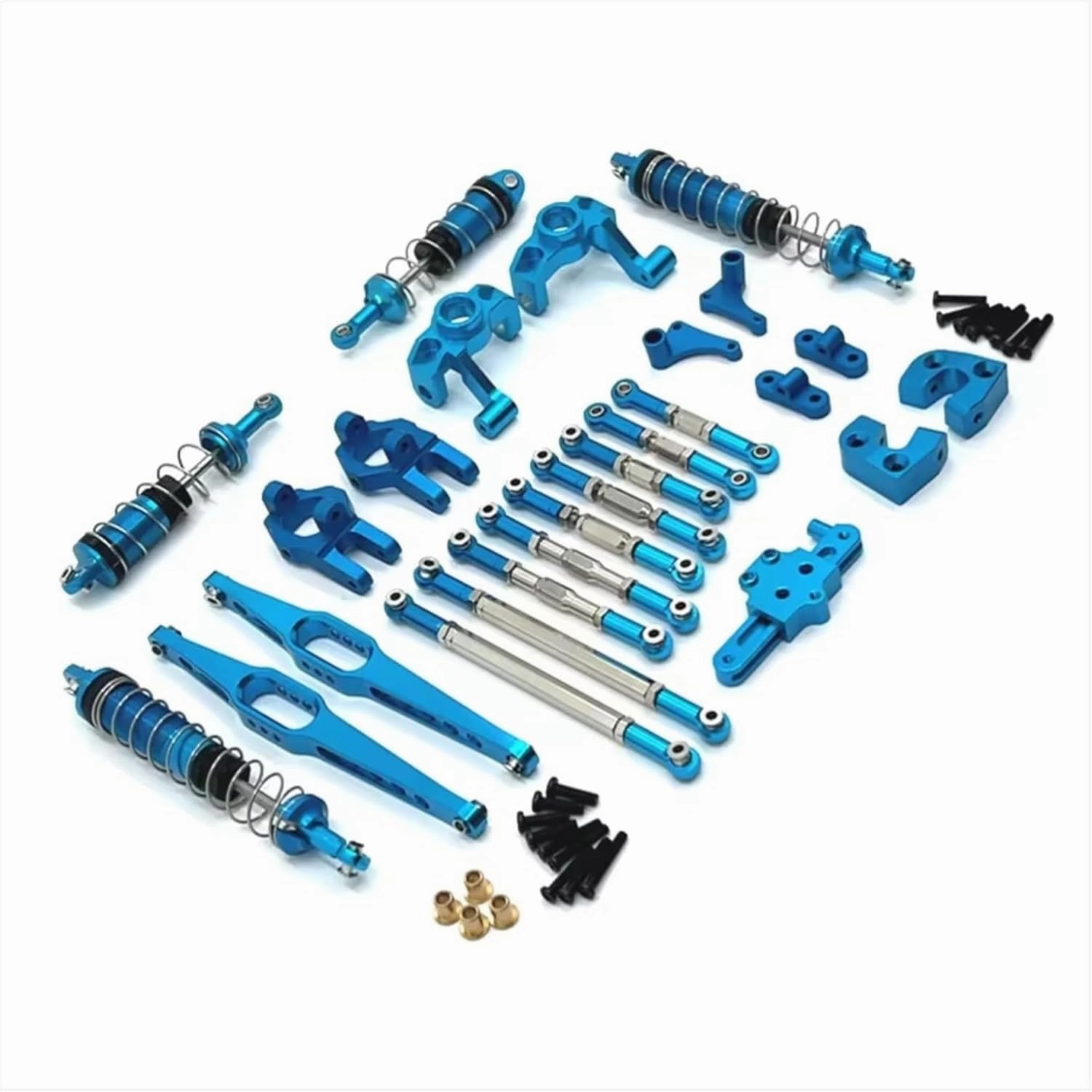 Rc Shock Absorber for WLtoys 12429 1/12 Metal Upgrade Main Beam Hydraulic Shock Absorber Pull Rod Steering Cup 10 Piece Set RC Car Parts Replacement and Use(Blue)