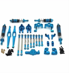 Rc Shock Absorber for WLtoys 12429 1/12 Metal Upgrade Main Beam Hydraulic Shock Absorber Pull Rod Steering Cup 10 Piece Set RC Car Parts Replacement and Use(Blue)