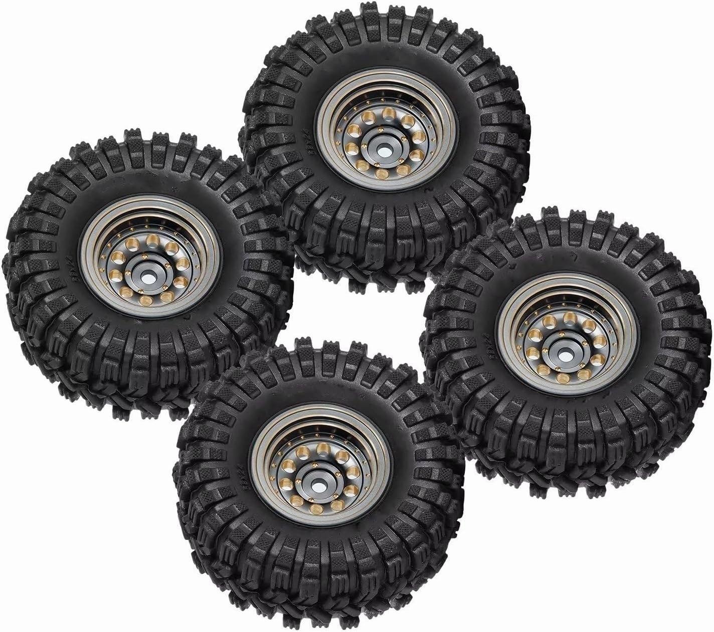 Rc Wheel Rim Tire for Axial for SCX24 for AX24 for TRX4M for FCX24 4PCS Machined Brass 1.0" Beadlock Wheel Tires Set for 1/24 1/18 RC Crawler Car(Silver)