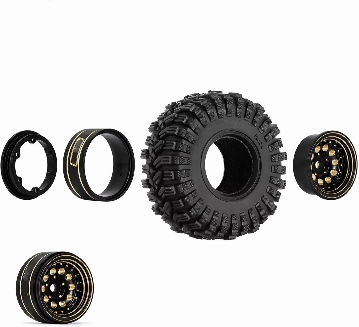 Rc Wheel Rim Tire for Axial for SCX24 for AX24 for TRX4M for FCX24 4PCS Machined Brass 1.0" Beadlock Wheel Tires Set for 1/24 1/18 RC Crawler Car(Silver)