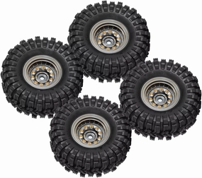 Rc Wheel Rim Tire for Axial for SCX24 for AX24 for TRX4M for FCX24 4PCS Machined Brass 1.0" Beadlock Wheel Tires Set for 1/24 1/18 RC Crawler Car(Silver)