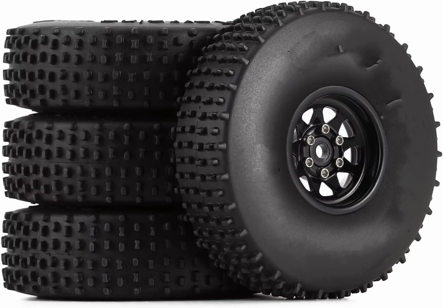 Rc Wheel Rim Tire for Axial for SCX24 for Deadbolt for JLU for Gladiator for AX24 4PCS 65 * 19mm Comp Tire&1.0inch Beadlock Wheel Rim RC Crawler Car(Black)
