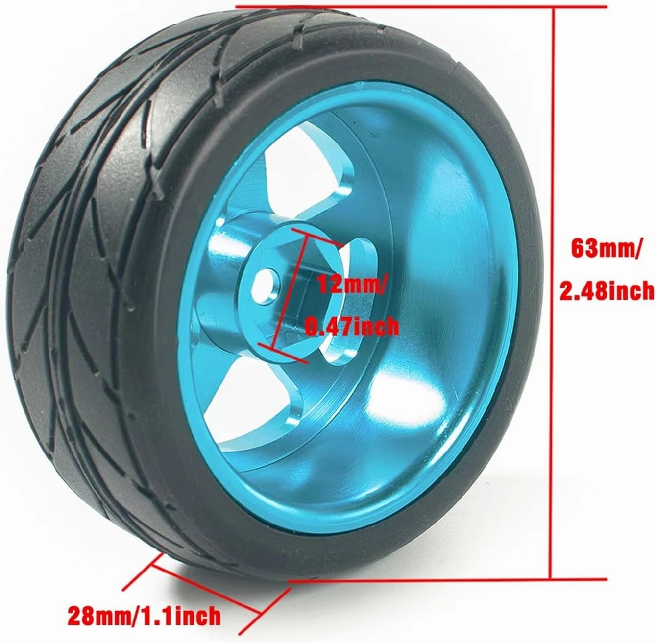 Rc Wheel Rim Tire for HSP for HPI for Sakura for TT01 for Tamiya for Traxxas for D4 Drifting Car 4Pcs 1:10 RC On-Road Car Aluminum 5 Spoke 64MM Tires Wheels(Blue)