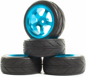 Rc Wheel Rim Tire for HSP for HPI for Sakura for TT01 for Tamiya for Traxxas for D4 Drifting Car 4Pcs 1:10 RC On-Road Car Aluminum 5 Spoke 64MM Tires Wheels(Blue)