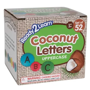 READY 2 LEARN Coconut Letters - Uppercase - Set of 52 - Natural, Hand Made Counters for Kids - Use for Crafts and Spelling Activities