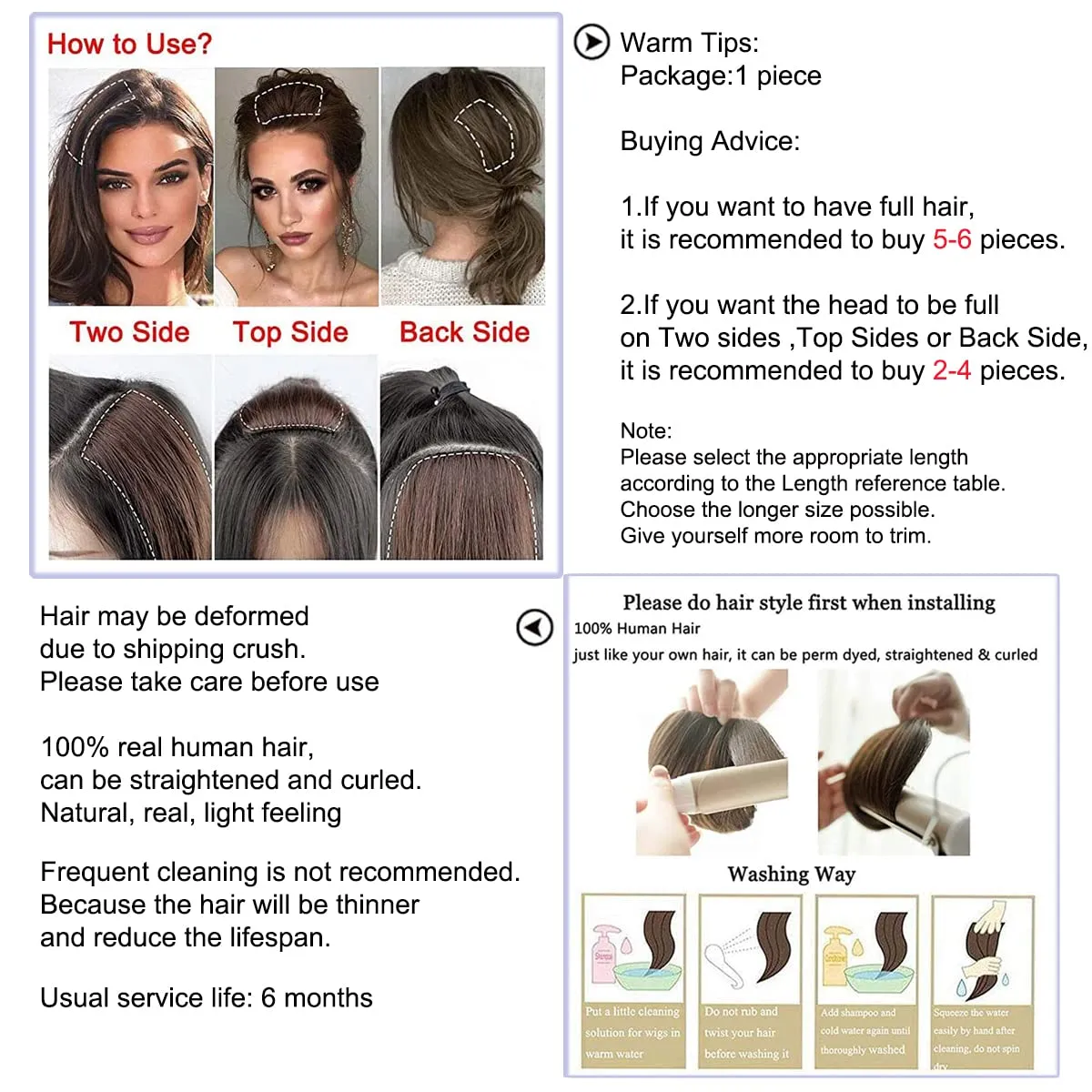 Real Human Hair Extensions Short Clip In Hair Silky Straight Double Weft for Thinning Hair Short Hair Easily add Women Hair Volume Thickness Length Natural Invisible 12 Inch #1 Jet Black